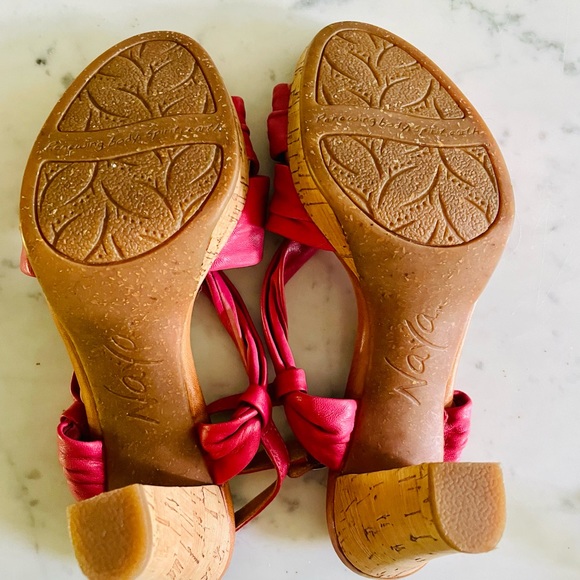 Nya Wind pink soft twisted leather sling back cork heels size 7N - Picture 7 of 10